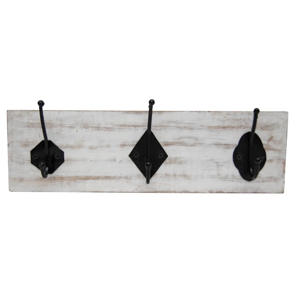 White Wood and Metal 3 Hook Cottagecore Hanger Foreside Home and Garden